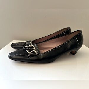 Prada Vintage Loafers with Silver chain Detail and White Stitching
